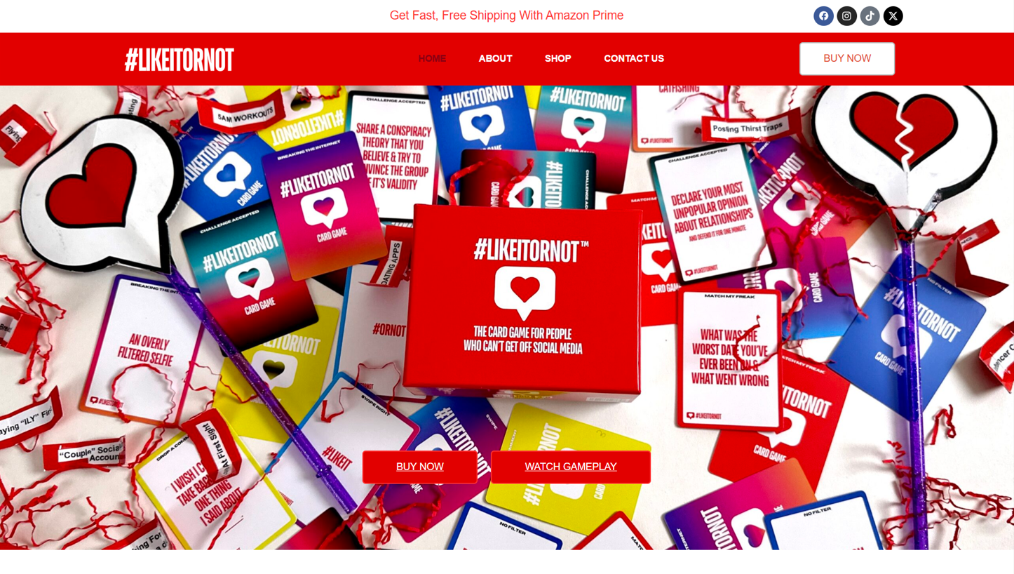 Like It Or Not Games — Card Game WordPress Website — 5-Star Elementor Build - Home _ Hero